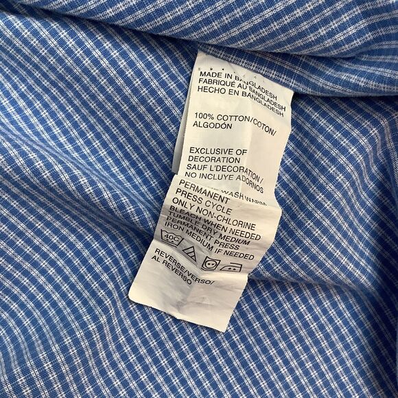 Izod Men’s Large Plaid Shirt Button Down Up Long Sleeves Blue White Check - Picture 10 of 14